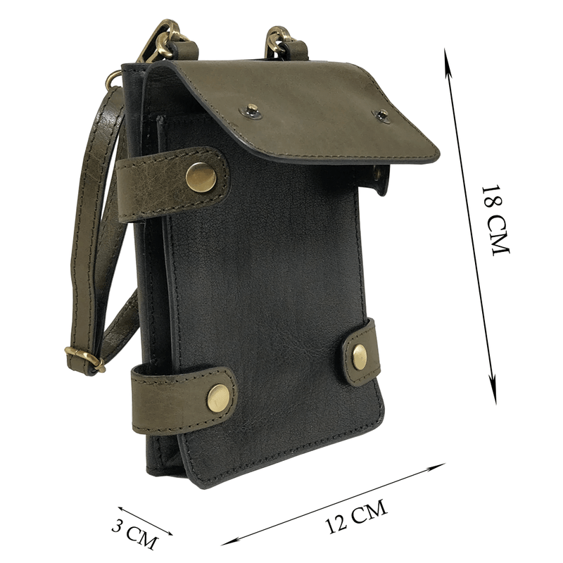 'SPADE' Black & Olive Vintage Leather Bifold Mini Crossbody bag