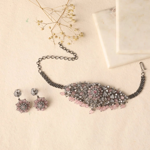 An image of a floral CZ choker set.