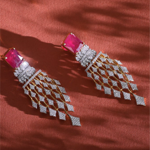 An image of a CZ earrings on a red background