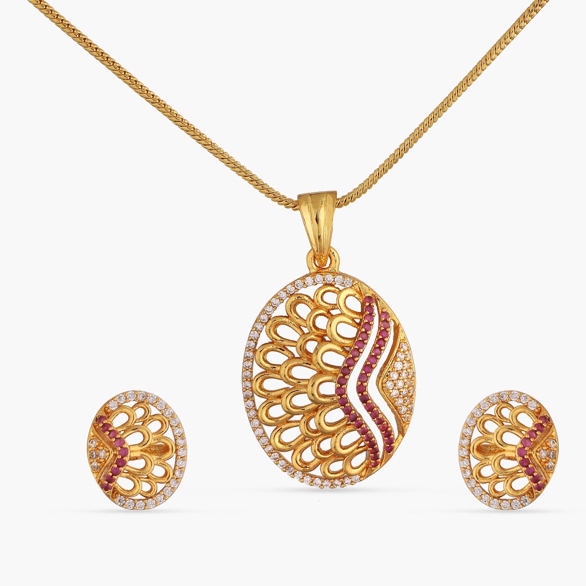 Josia Nakshatra CZ Side Pendant Necklace Pink