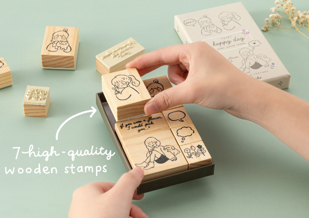 Tsuki Happy Day 7 high-quality wooden stamps