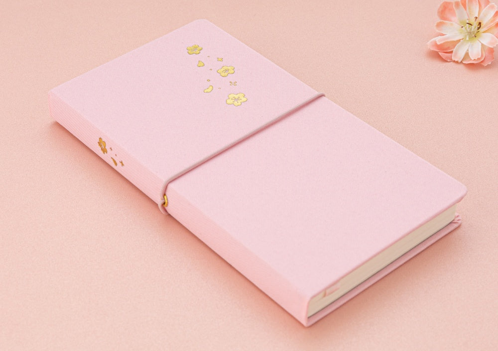 Travel Notebook with pink linen cover and gold foil