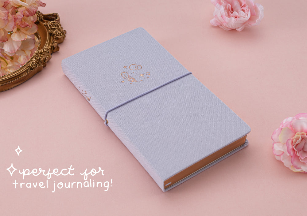 Travel Notebook with pink linen cover and gold foil