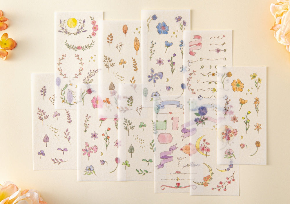 Purple & Pink Floral Stickers, Flower Penpal Stickers, Botanical