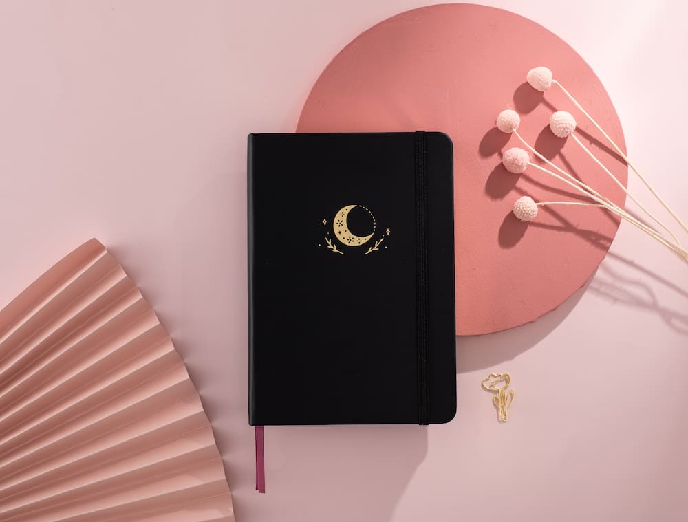 moonflower notebook in red background