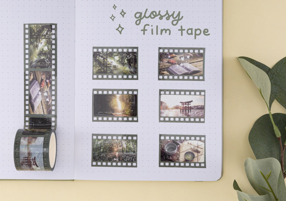 Glossy film tape swatch on bullet journal page