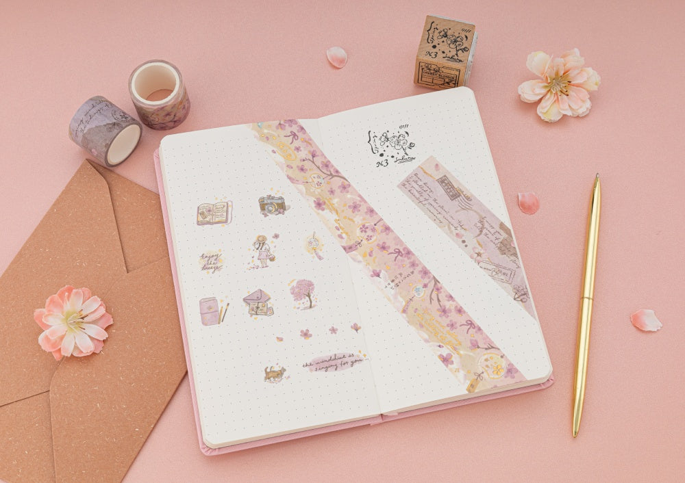 Sakura Breeze gift set washi tapes on travel notebook