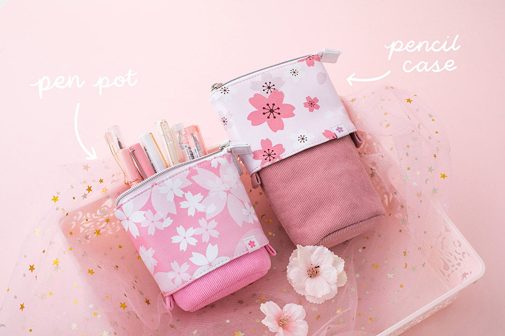 Korean Pencil Case Pink with Butterfly & Light Pink Flower Design