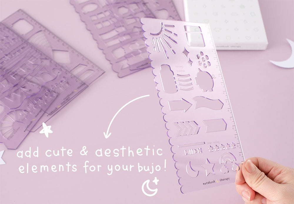 Add cute and aesthetic elements with lilac purple stencil sheets in notebooks