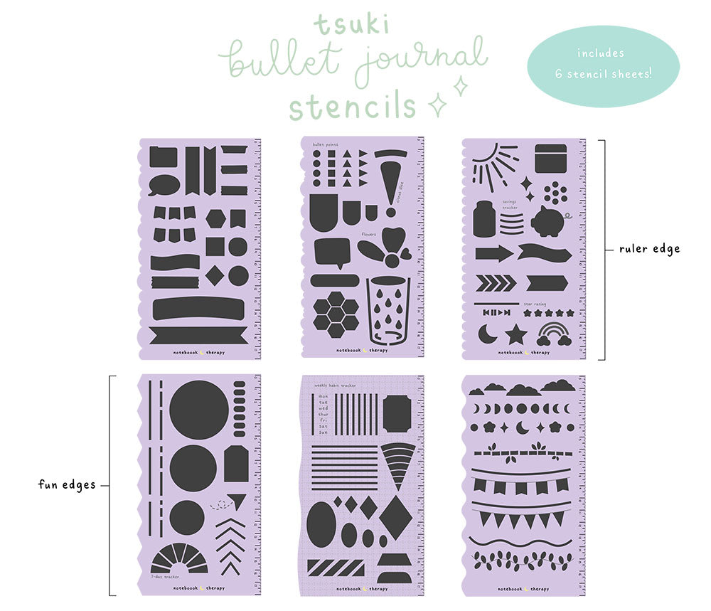 06B6: 2 Stencils for B6 Notebook, Bullet Journaling, Monthly Layout 