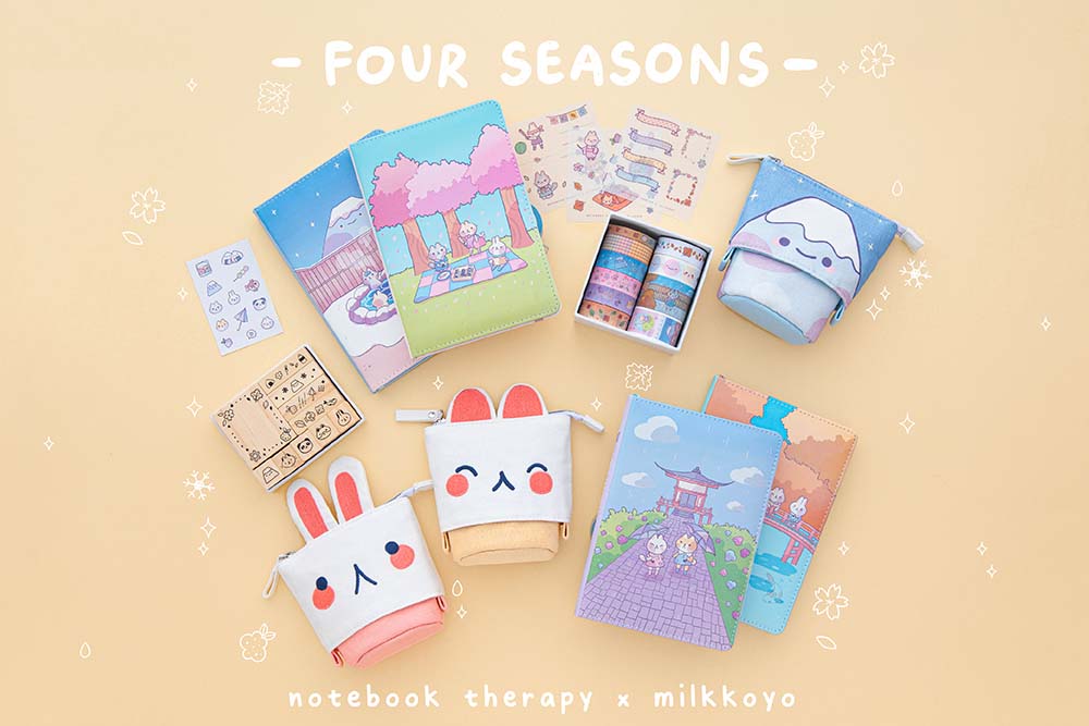 Full Tsuki Four Seasons Collection by Notebook Therapy x Milkkoyo on honey yellow background