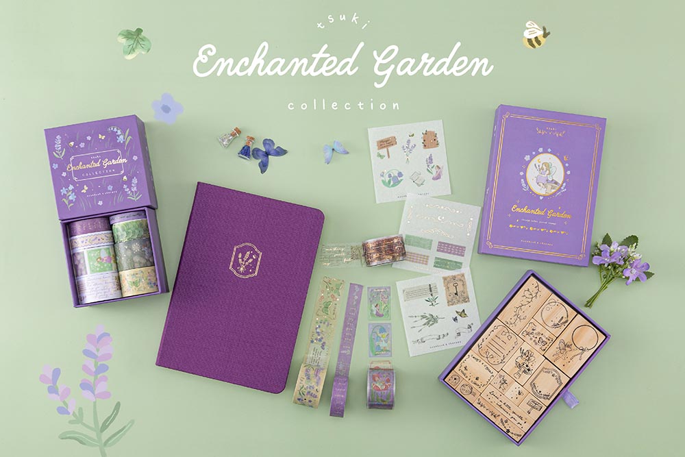 Tsuki ‘Enchanted Garden’ collection on sage green background