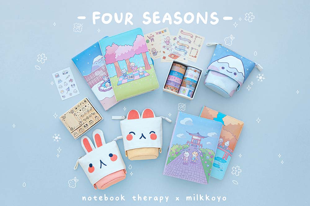 Full Tsuki Four Seasons Collection by Notebook Therapy x Milkkoyo on light blue background