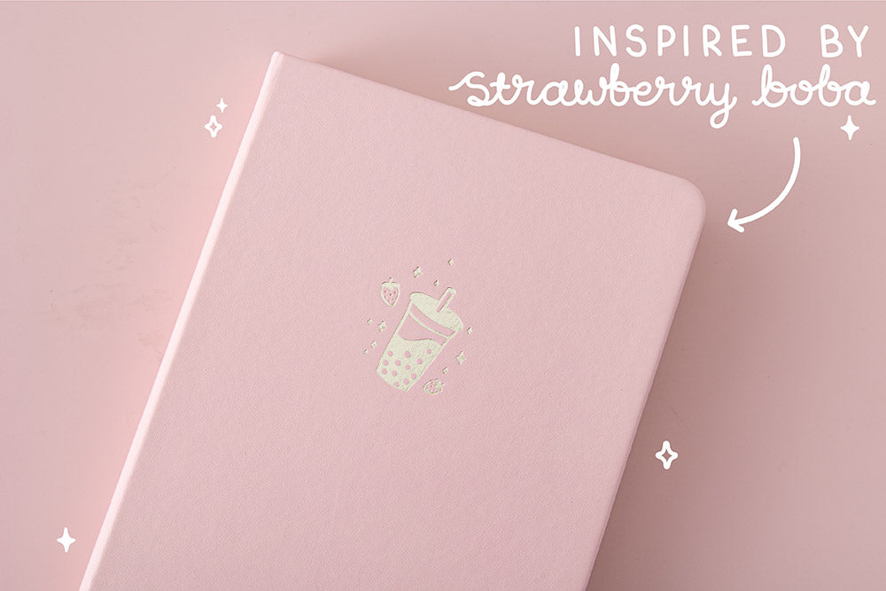 Close up of Tsuki ‘Ichigo’ Limited Edition Boba Bullet Journal on light pink background