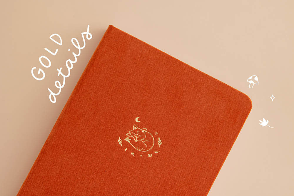 Tsuki ‘Kitsune’ Limited Edition Fox Bullet Journal with gold details on beige background