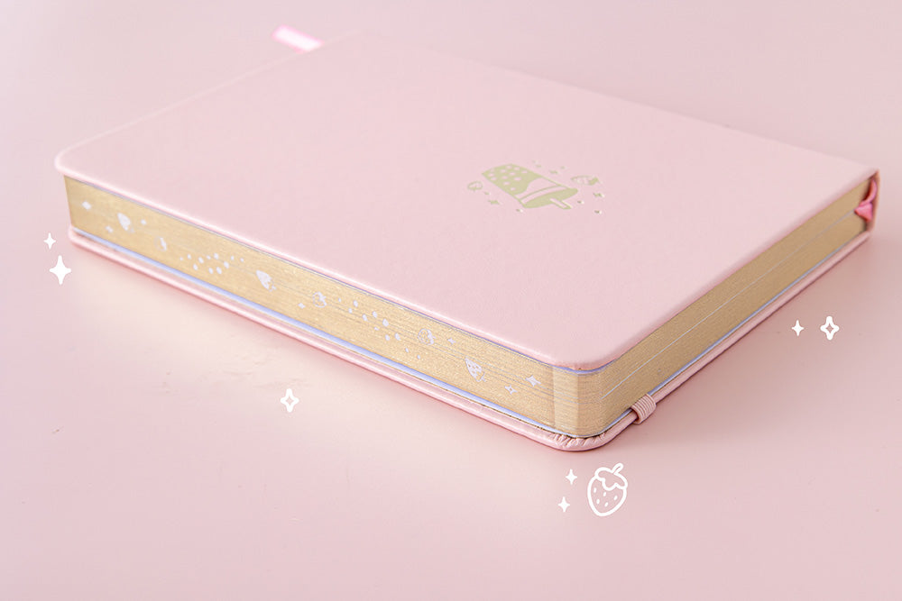 Tsuki 'Ichigo' Limited Edition Boba Bullet Journal with gold page edges on light pink background