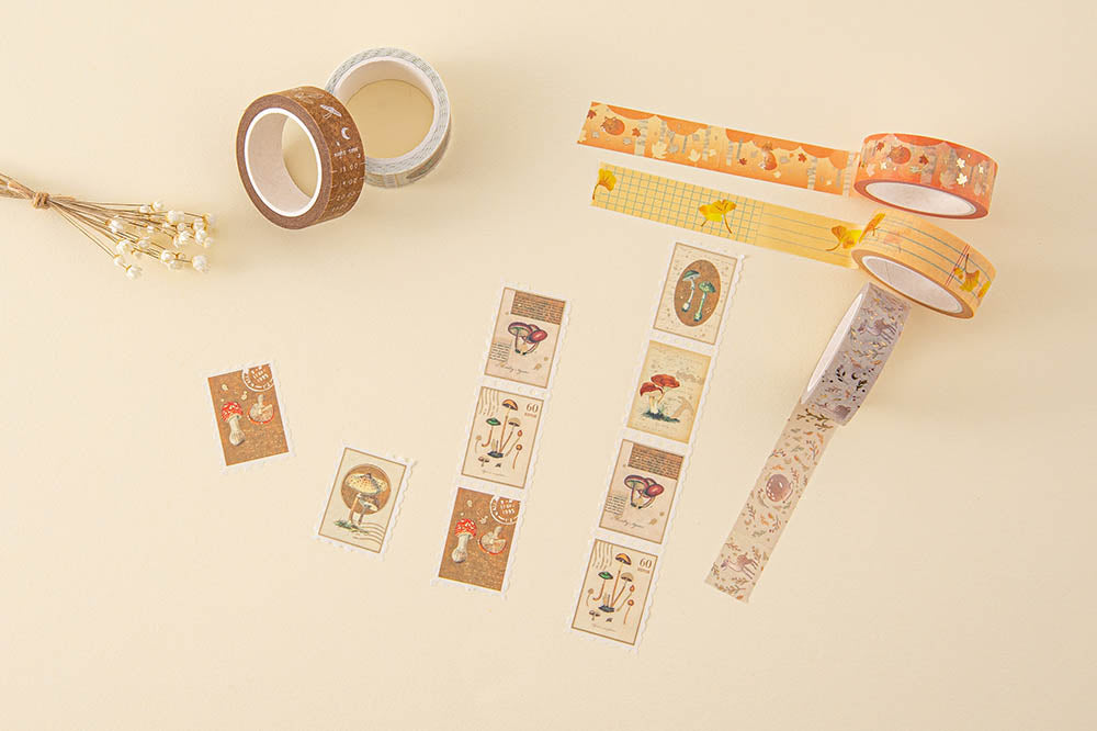 Tsuki ‘Maple Dreams’ Washi Tapes with dried flowers on cream background