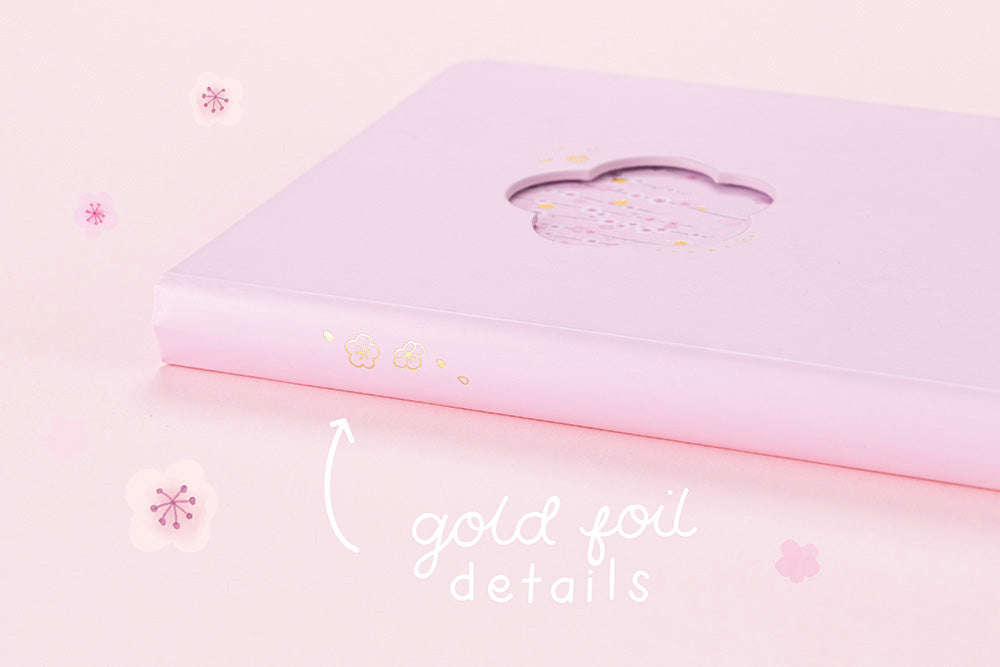Tsuki Four Seasons: Spring Collector’s Edition 2022 Bullet Journal with gold foil details on spine on light pink background