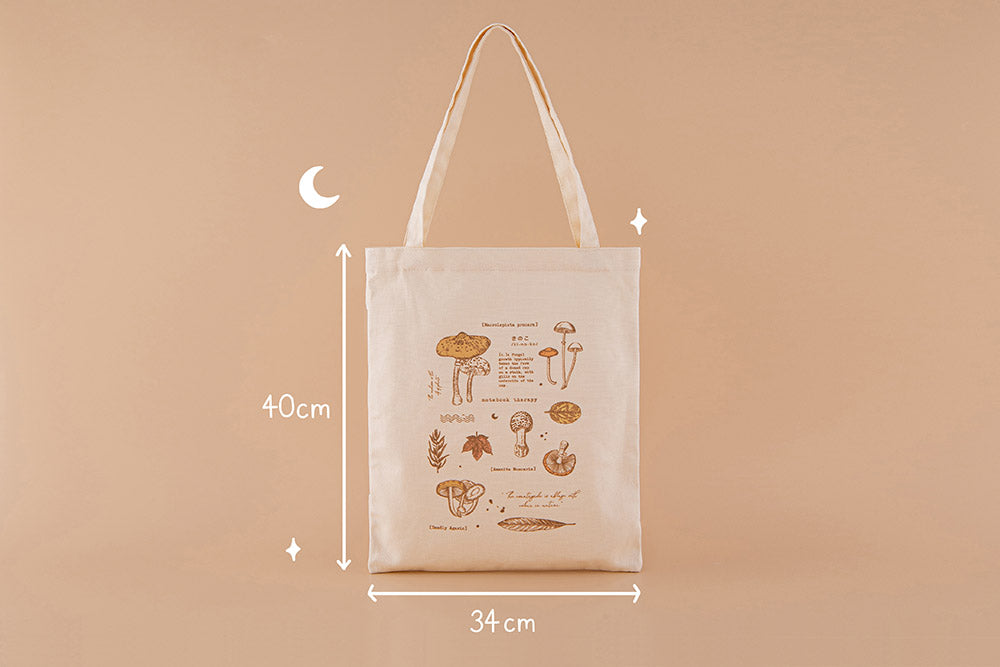Tsuki ‘Vintage Kinoko’ Tote Bag measuring 34cm by 40cm in beige background