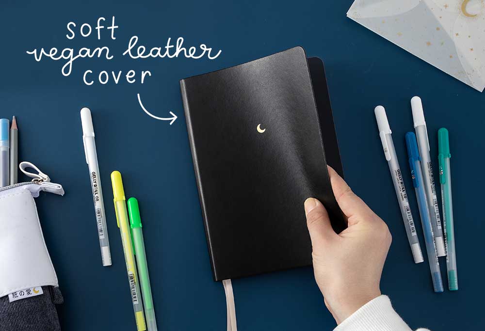vegan soft leather cover midnight black notebook