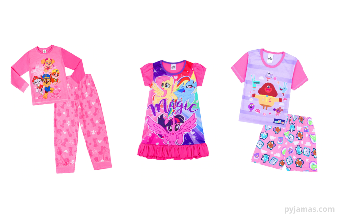 Selection of girl's pyjamas from pyjamas.com