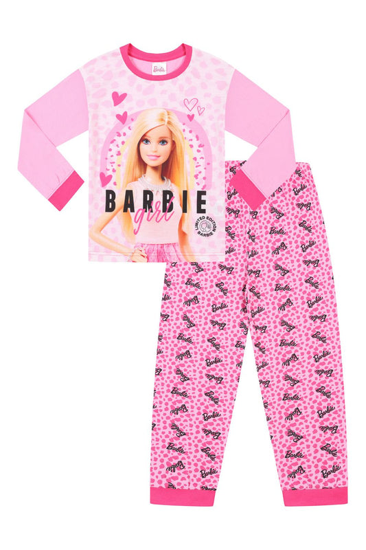 Girls Barbie Girl Short Leopard Print Pink Pyjamas 3 To 10 Years