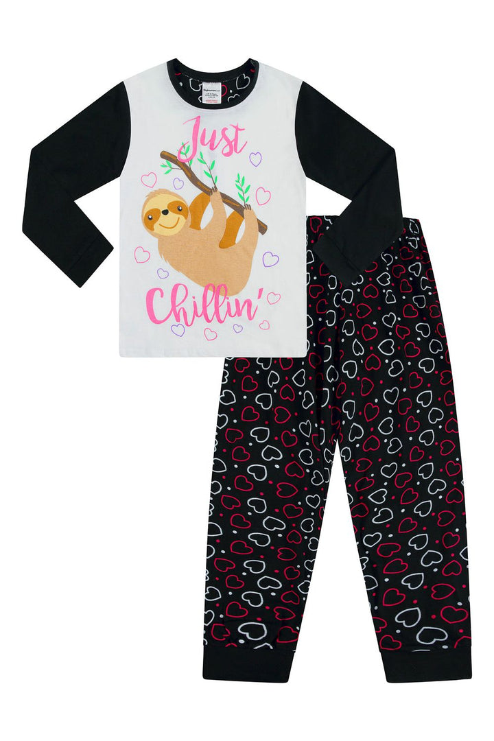 Girls Just Sloth Chillin Girls Heart Long Cotton Pyjamas Pyjamas Com