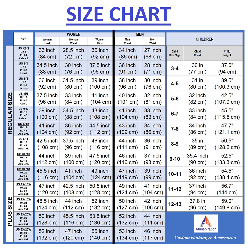 Afrinspiration size chart