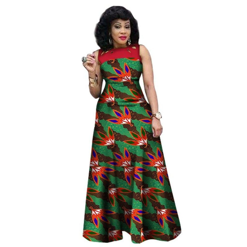 African Clothing Sleeveless Sexy Long Dress Women Cotton Print Kitenge ...