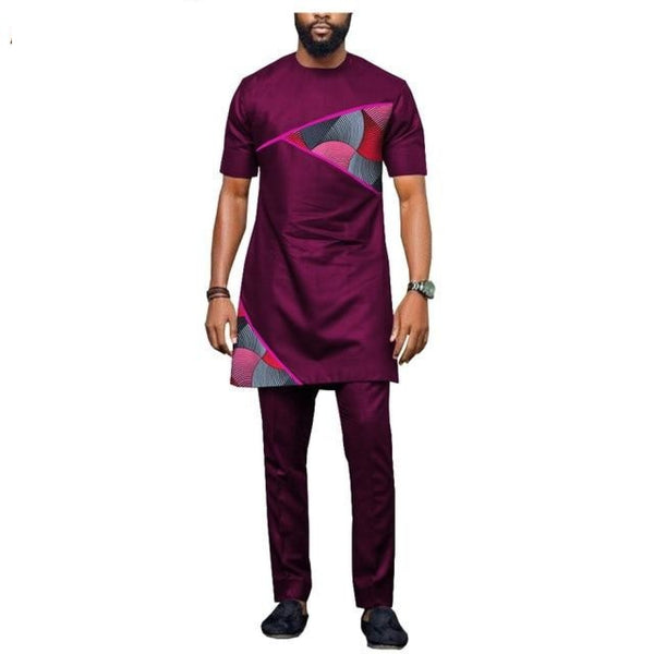African Casual Clothing For Men Short Sleeve Long Top+Full Length Pant ...
