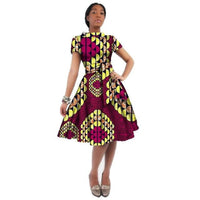 African Women Dashiki Cotton Wax Print Knee-Length Dress X11933