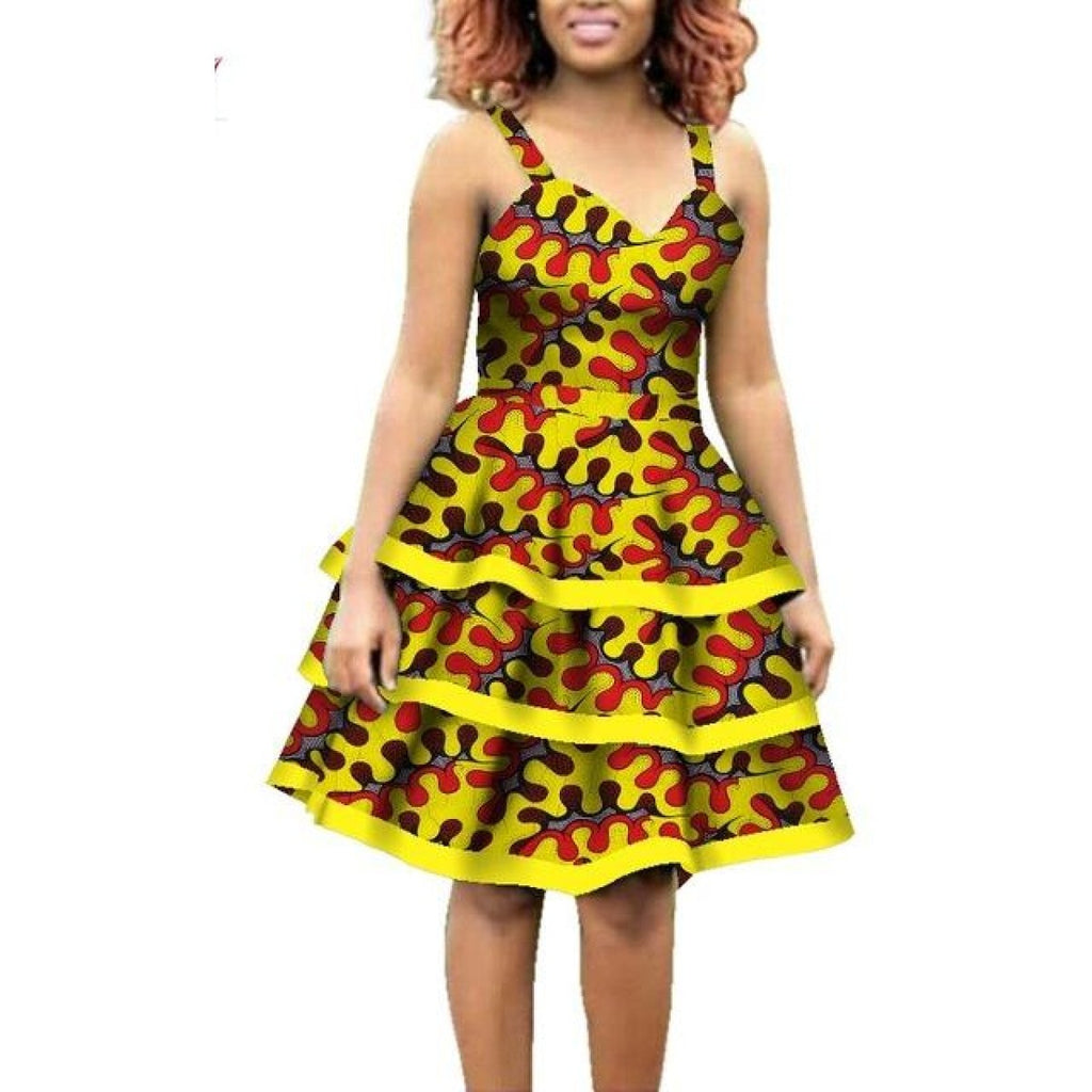 African Cotton Dashiki Wax Print Knee Length Sleeveless Dress For Wome Afrinspiration 0684