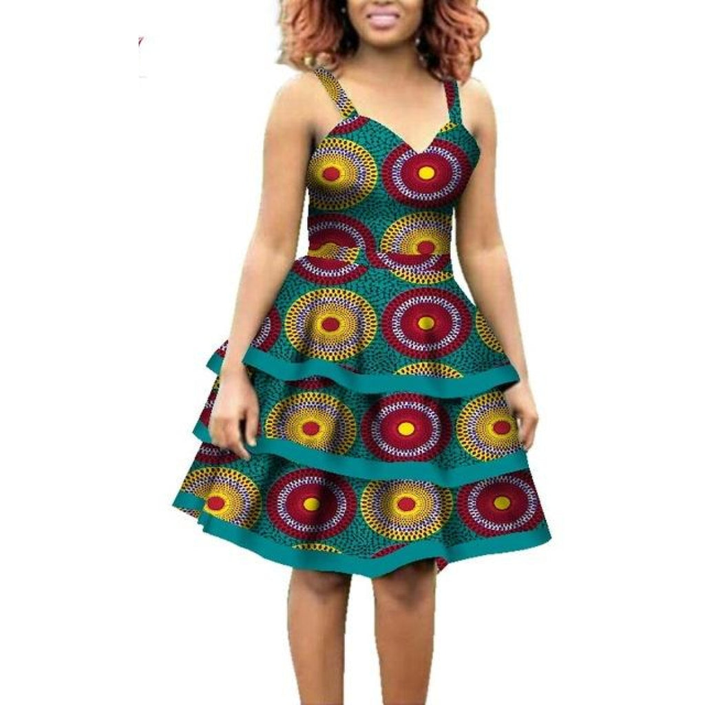 African Cotton Dashiki Wax Print Knee Length Sleeveless Dress For Wome Afrinspiration 0189