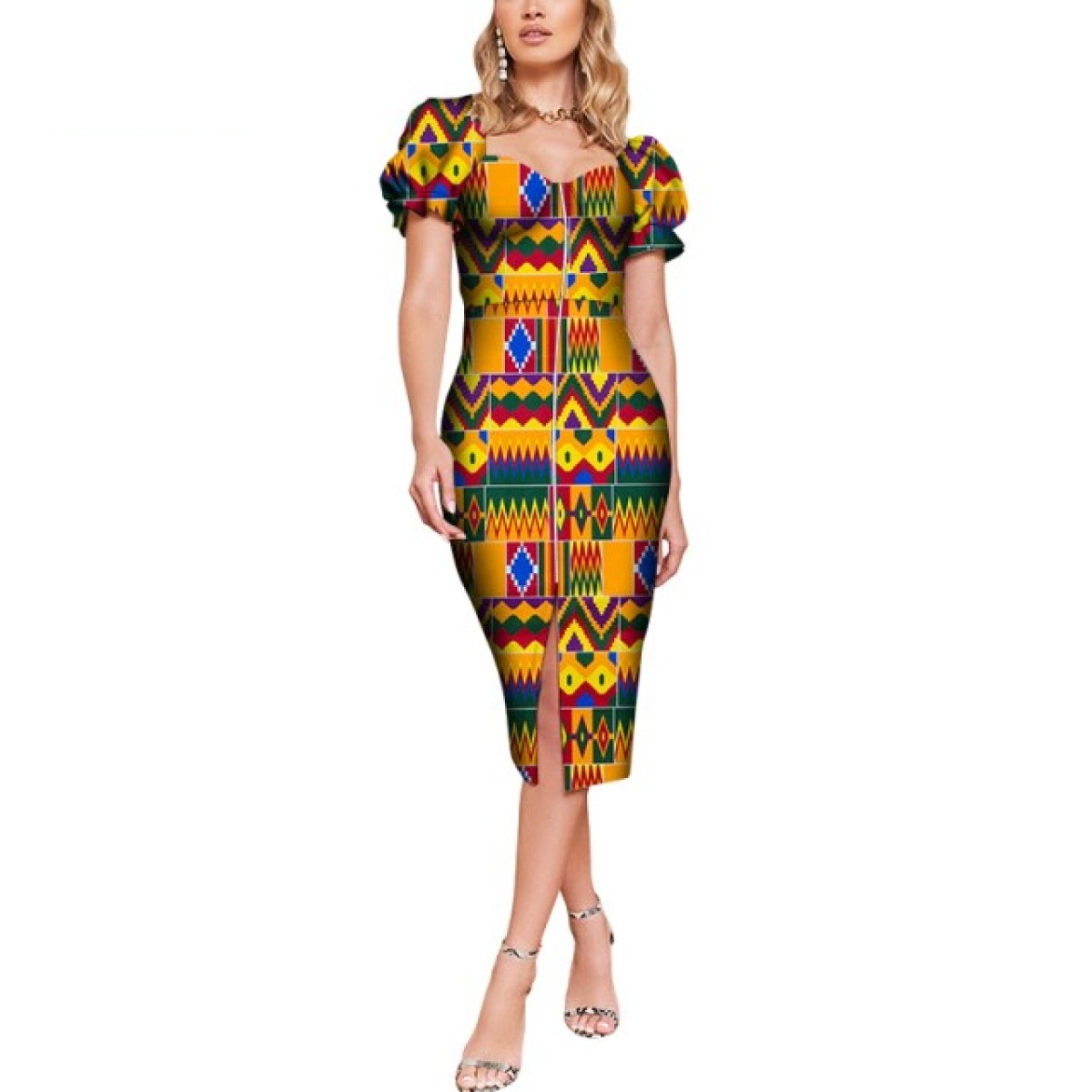 African Cotton Dashiki Wax Print Pattern Ankara Patchwork Dress for Wo ...