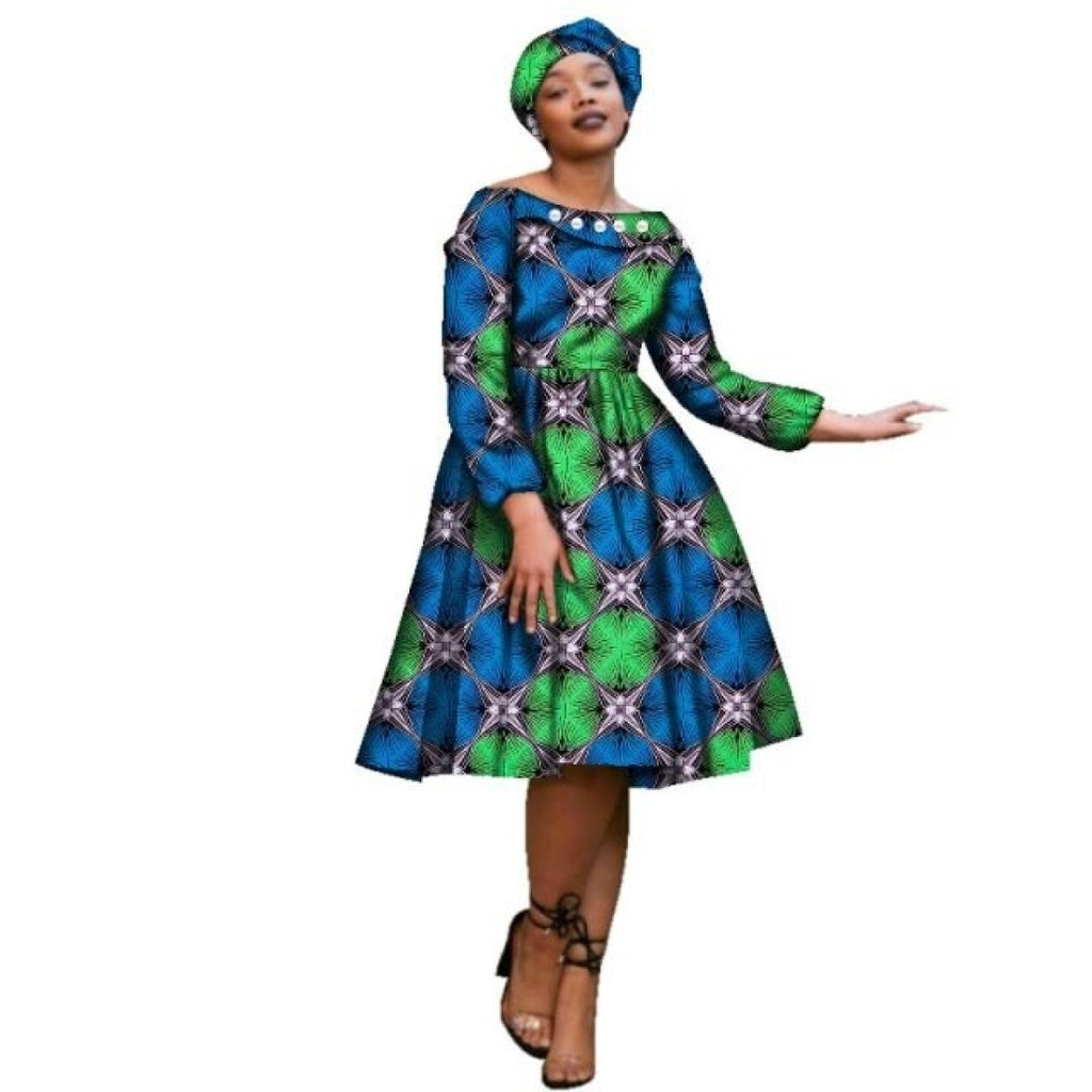 African Cotton Dashiki Wax Print Pattern Ankara Dress With Decorative ...