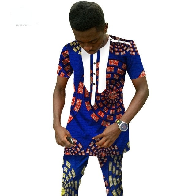 Traditional African Clothing Men'S Set Short Sleeve Top with Pants Ank ...