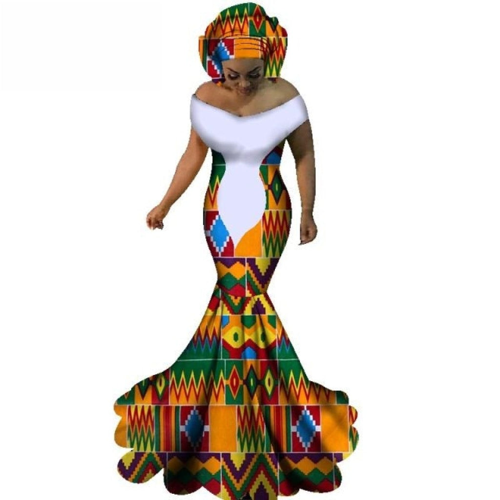 African Clothign Sexy Slash Neck Long Dress Women Cotton Print Kitenge ...