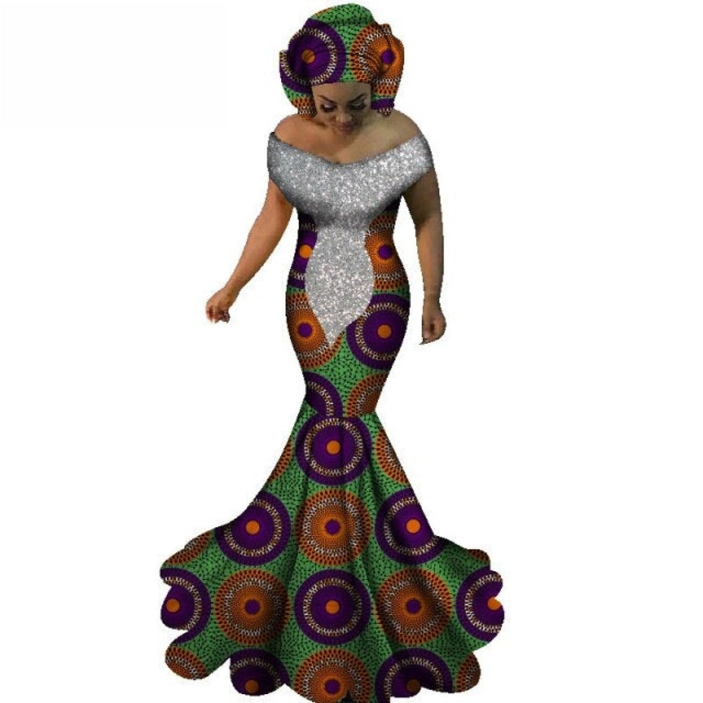 African Clothign Sexy Slash Neck Long Dress Women Cotton Print Kitenge ...