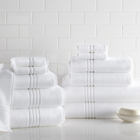 The Chelsea Plush Bath Towel Bundle in white color. | Peacock Alley