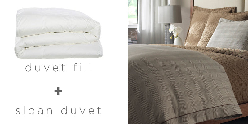 A duvet on a neutral toned bed with several different textures to add depth