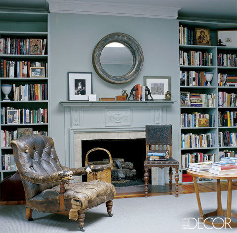 Nicely arranged bookshelves flanking a fireplace