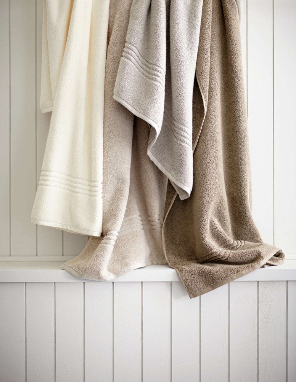 Chelsea Bath Towels from Peacock Alley in various neutral shades