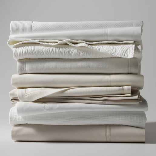 Various coverlets in White, Ivory and Linen colors
