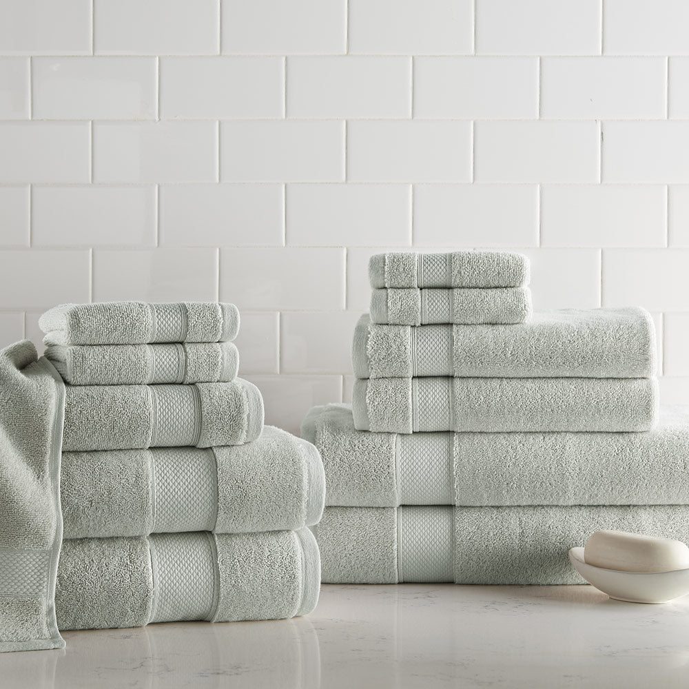 Fresh Clean White Towels Drying On Washing Line In Outdoor Stock