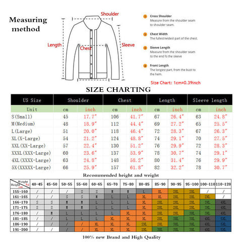 jackets sizing chart