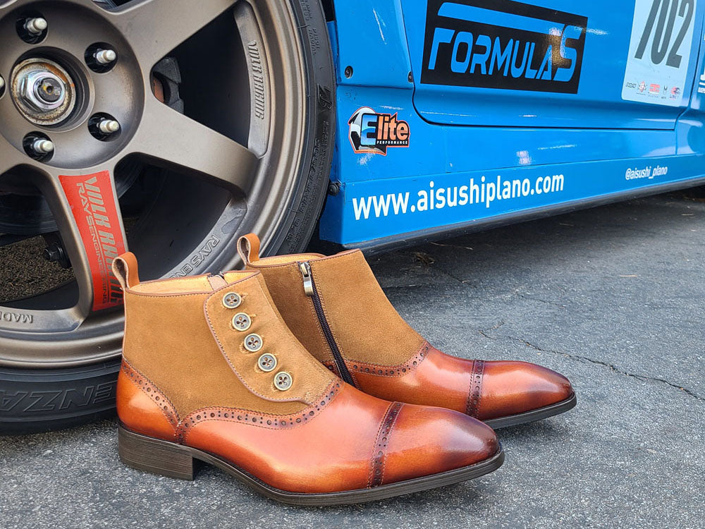 Burnished Calfskin & Suede Slip-On Boot