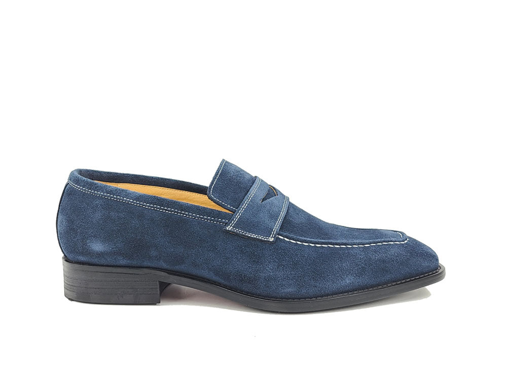 Suede Penny Loafer with contrast color stitching – Carrucci Shoes