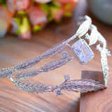 luxury large cz crystal silvery wheat design hair band tiara crown