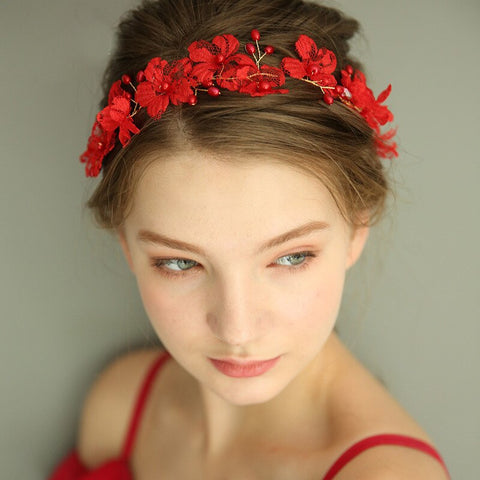 romantic lace flower with pearls tiara hair band for women