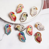 cute multi color rhinestone bird stud earrings for women